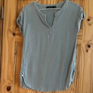 Doe & Rae Soft Blue Textured Blouse with Button Detail